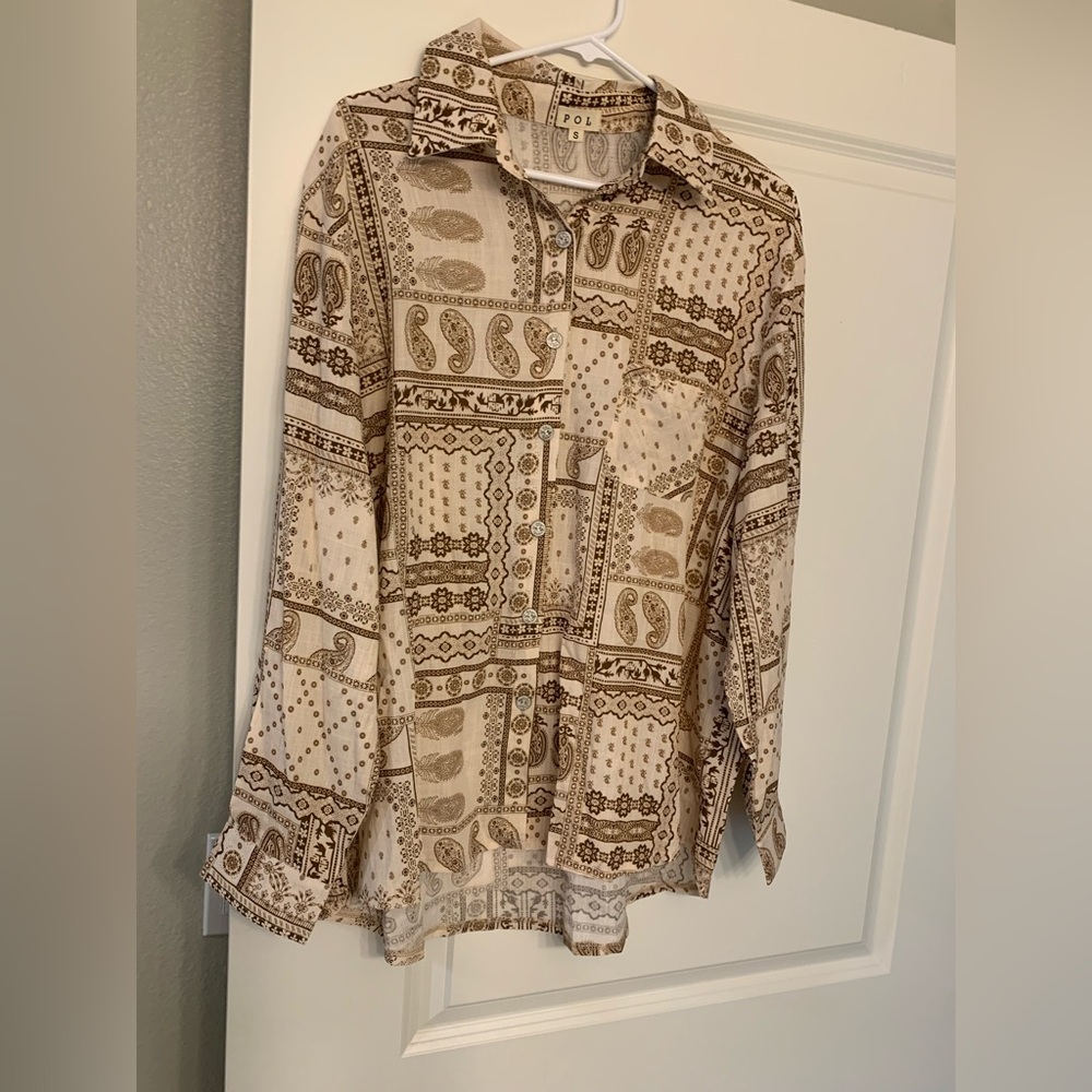 POL Patterned Button Up Blouse NWOT 🌴 - image 1